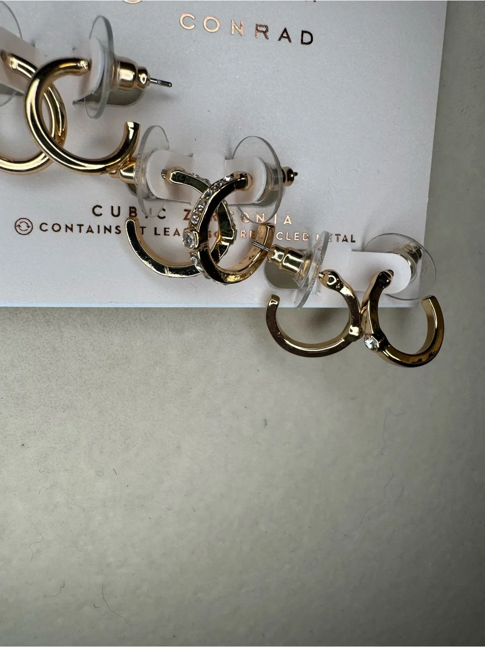 New LC Lauren Conrad Shiny Gold Hoop Stud Earrings - Set of 3 Pairs